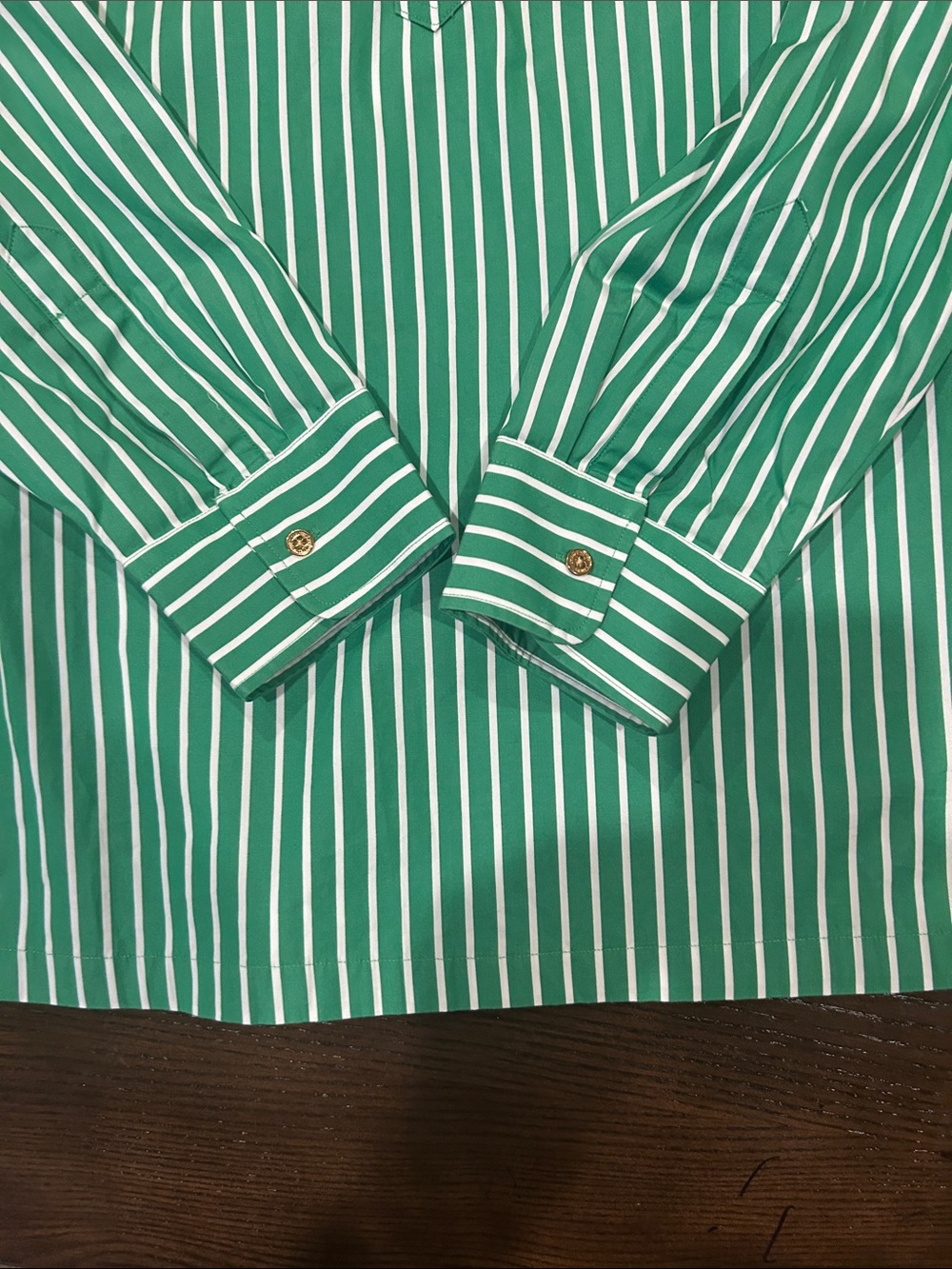 Lauren Ralph Lauren Green Stripe Popover Shirt - Picture 3 of 7